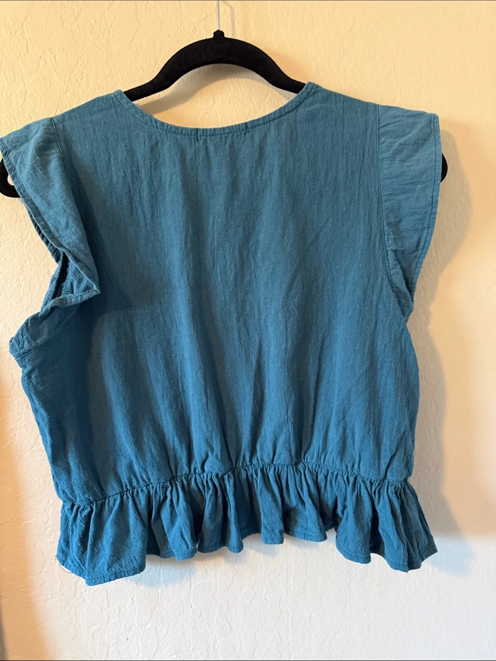 FANCYINN Teal 2 Piece Crop Top Wide Leg Side Slit Pants Set Medium